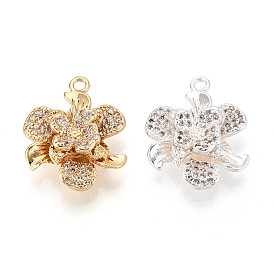 Латунные микропаве прозрачные подвески с фианитом, цветок, без никеля 