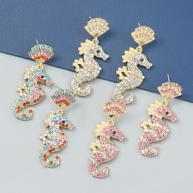 Sparkling Seahorse Earrings for Fashionable Women - Trendy Alloy with Full Diamond Inlay, Perfect for Parties and Events!