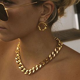 15mm Punk Chain Necklace for Women, Gold Plated Stainless Steel Cuban Link Jewelry