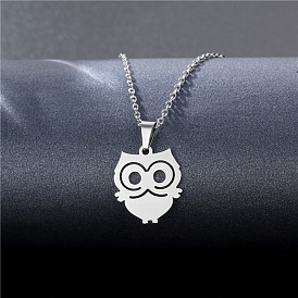 Owl Stainless Steel Pendant Necklaces, Cable Chain Necklaces for Women