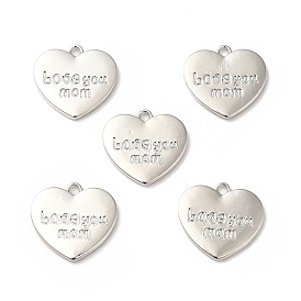 Rack Plating Alloy Pendants, Cadmium Free & Lead Free, Heart with Word Love You Mom