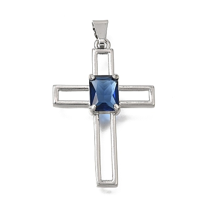 Brass Pave Blue Cubic Zirconia Pendants, Cross Charms