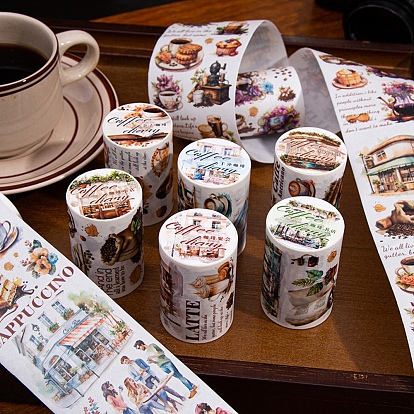 Coffee Theme Decorative Paper Tapes Rolls, Self-adhesion Paper Sheets, for DIY Scrapbooking