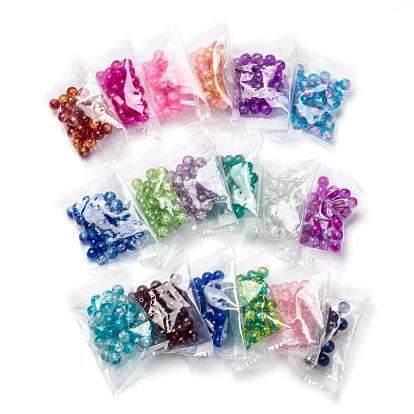 18 Colors Spray Painted Crackle Glass Beads, Round