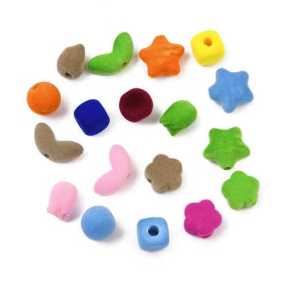 Флокированные непрозрачные акриловые бусины, разноцветные