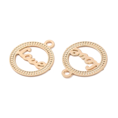 Long-Lasting Plated Brass Filigree Charms, Flat Round with Word Love Charm