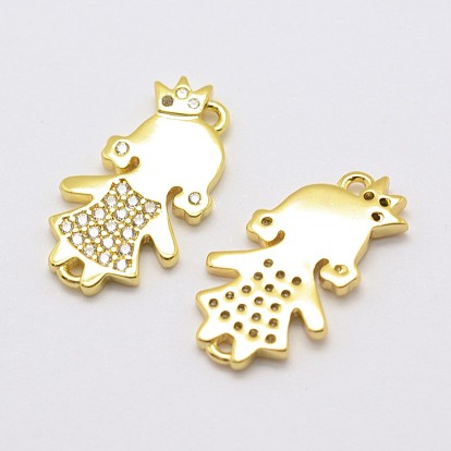 Brass Micro Pave Grade AAA Cubic Zirconia Links, Girl, Cadmium Free & Nickel Free & Lead Free, Real 18K Gold Plated