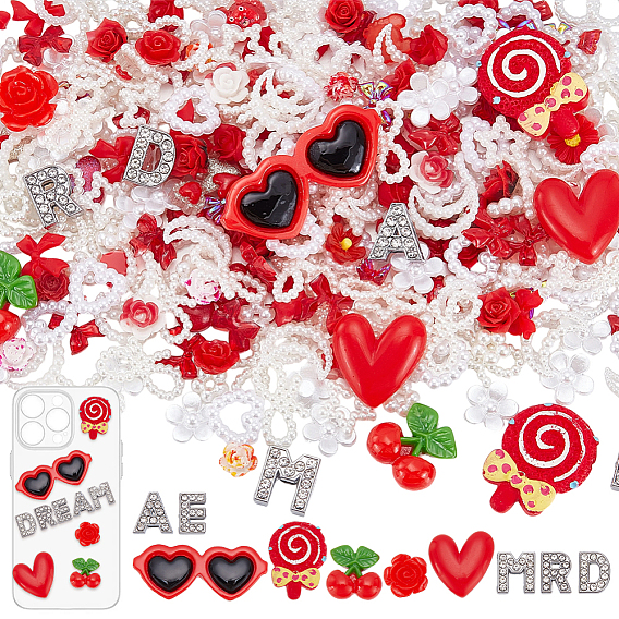 Наборы для самостоятельного декорирования чехлов для телефонов, включая подвески-слайды из цинкового сплава, Кабошоны, акриловый жемчуг, Кабошоны из смолы