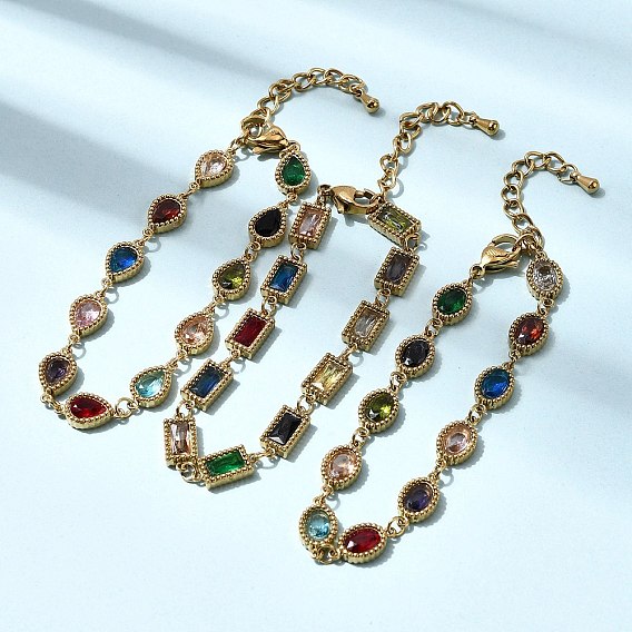 304 женские браслеты-цепочки со звеньями из нержавеющей стали, со стеклянными стразами, золотые