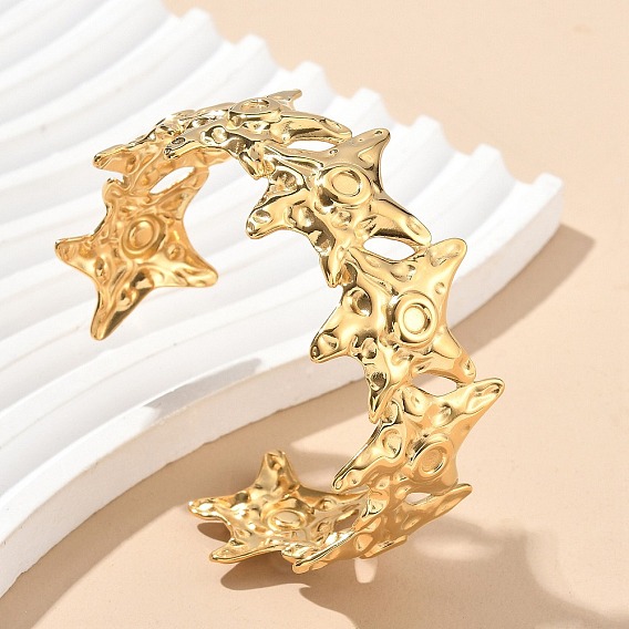 304 женские браслеты-манжеты из нержавеющей стали, морская звезда, ионное покрытие (ip)