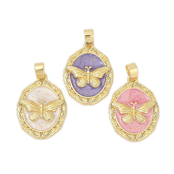 Латунь эмаль подвески, овал с подвесками в виде бабочек, стойки покрытие, прочное покрытие, без кадмия и без свинца, реальный 18 k позолоченный