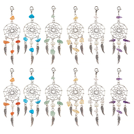 24шт 6 стиль драгоценный камень чип подвеска украшение, тканая сетка / паутина из сплава с подвесным орнаментом на крыльях, с натуральным культивированным пресноводным жемчугом, 304 нержавеющая сталь застежка когтя омара