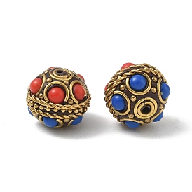 Brass & Resin & Polymer Clay Beads, Round, Golden