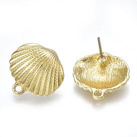 Alloy Stud Earring Findings, with Loop, Steel Pins, Shell
