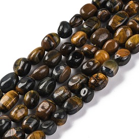 Natural Yellow & Blue Tiger Eye Beads Strands, Nuggets, Tumbled Stone, Mixed Dyed and Undyed, Tumbled Stone