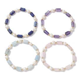 Bracelet extensible en perles et pierres précieuses naturelles mélangées, colonne