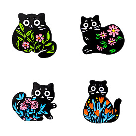 Love Cat Flower Grass Alloy Enamel Pin Badge, Cute Cartoon Brooch, Clothes Decorations Bag Accessories