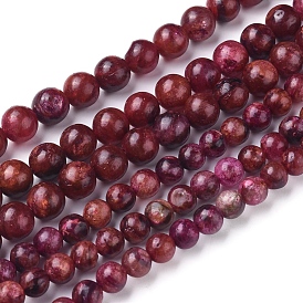 Natural Thulite Beads Strands, Dyed, Round