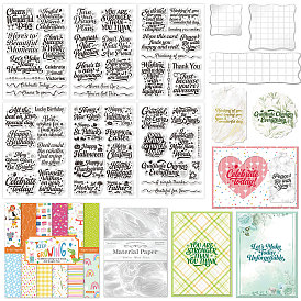 Kits d'outils de scrapbooking à faire soi-même, y compris 2 sacs 2 styles bloc de papier scrapbooking, 1 sachet de tampons transparents en PVC et 3 pièces 3 outils de blocs de tamponnage en acrylique de styles différents