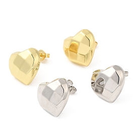 Brass Faceted Heart Stud Earrings for Women