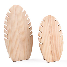 2 Sizes Wooden Oval Leaf Detachable Bracelet Display Stands, Slant Back Bracelet Organizer Holder