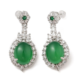 Серьги-гвоздики овальной формы из натурального халцедона