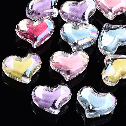 Transparent Acrylic Beads, Bead in Bead, Heart, AB Color