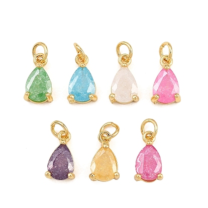 Подвески из латуни и стекла, очарование слезы, реальный 18 k позолоченный, граненые