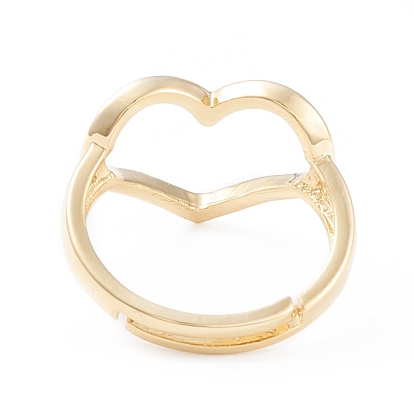 Adjustable Brass Finger Rings, Open Heart Rings, Long-Lasting Plated