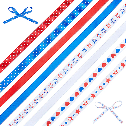 8Rolls 8 Styles Independence Day Polyester Ribbon, for Gift Packaging