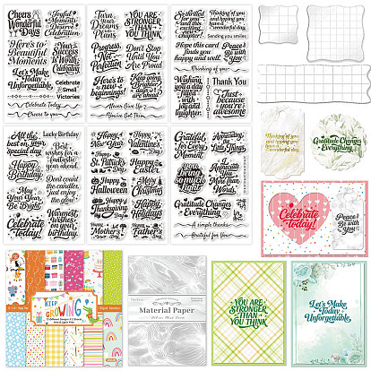 Kits d'outils de scrapbooking à faire soi-même, y compris 2 sacs 2 styles bloc de papier scrapbooking, 1 sachet de tampons transparents en PVC et 3 pièces 3 outils de blocs de tamponnage en acrylique de styles différents