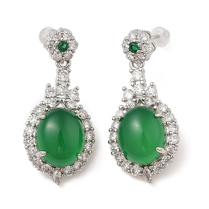 Серьги-гвоздики овальной формы из натурального халцедона