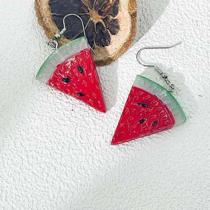Alloy Acrylic Watermelon Dangle Earrings for Women, Platinum