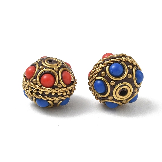 Brass & Resin & Polymer Clay Beads, Round, Golden