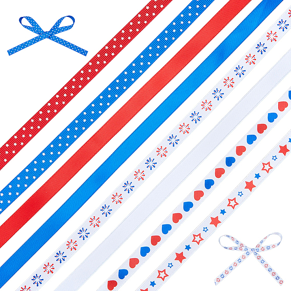 8Rolls 8 Styles Independence Day Polyester Ribbon, for Gift Packaging