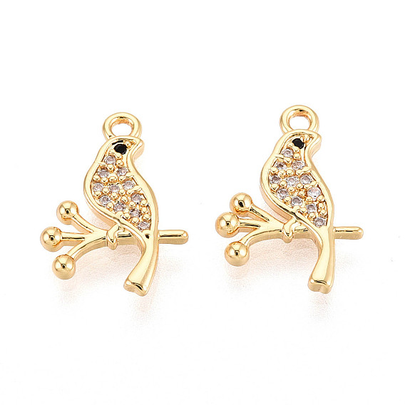 Латунные микропаве прозрачные подвески с фианитом, птица, без никеля 