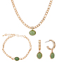 18Ожерелья, серьги-гвоздики и браслет из звеньев с натуральным зеленым авантюрином, покрытым настоящим золотом, модный набор ювелирных украшений