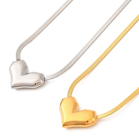 Ion Plating(IP) 304 Stainless Steel Heart Pendant Flat Snake Chain Necklaces for Women