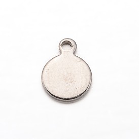 304 Stainless Steel Charms, Blank Stamping Tag, Flat Round, 9.5x7x0.8mm, Hole: 1mm