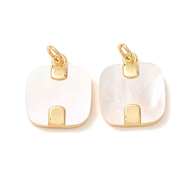 Brass with White Shell Pendants, Square Charms, Rack Plating, Long-Lasting Plated, Lead Free & Cadmium Free
