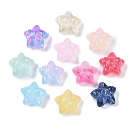 Transparent Spray Paint Glass Beads, Star with Bowknot