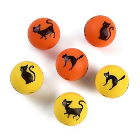 Silicone Beads, Round with Cat Shape