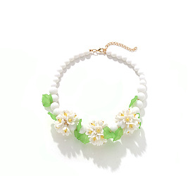 Ожерелья-нагрудники из цветочного акрилового круглого градуированного бисера с цепочками на концах из сплава, золотые