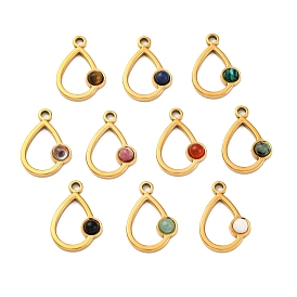 Natural Mixed Stone Pendants, Ion Plating(IP) 304 Stainless Steel Teardrop Charms, Real 18K Gold Plated, Mixed Dyed and Undyed