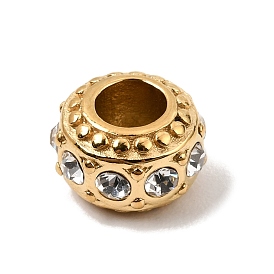 304 Stainless Steel with Crystal Rhinestone European Beads, Large Hole Beads, Rondelle