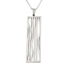 201 Stainless Steel Pendant Necklaces, with Cable Chains and Lobster Claw Clasps, Rectangle