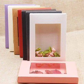 Caja de papel kraft creativa plegable, cajas de favor de la boda, caja de favores, caja de regalo de papel, con ventana transparente, Rectángulo