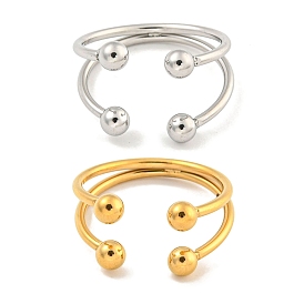 Round Ball 304 Stainless Steel Open Cuff Finger Rings for Women