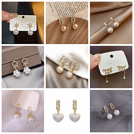 Boucles d'oreilles pendantes en alliage strass pour femmes, avec perles d'imitation et épingle en argent sterling