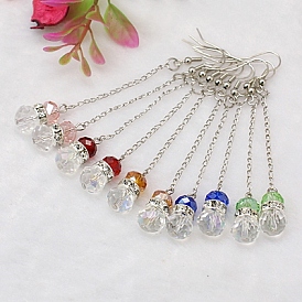 Fashion Glass Ball Dangle Earrings, with Brass Middle East Rhinestone Beads, Iron Chains and Brass Earring Hooks, 80mm